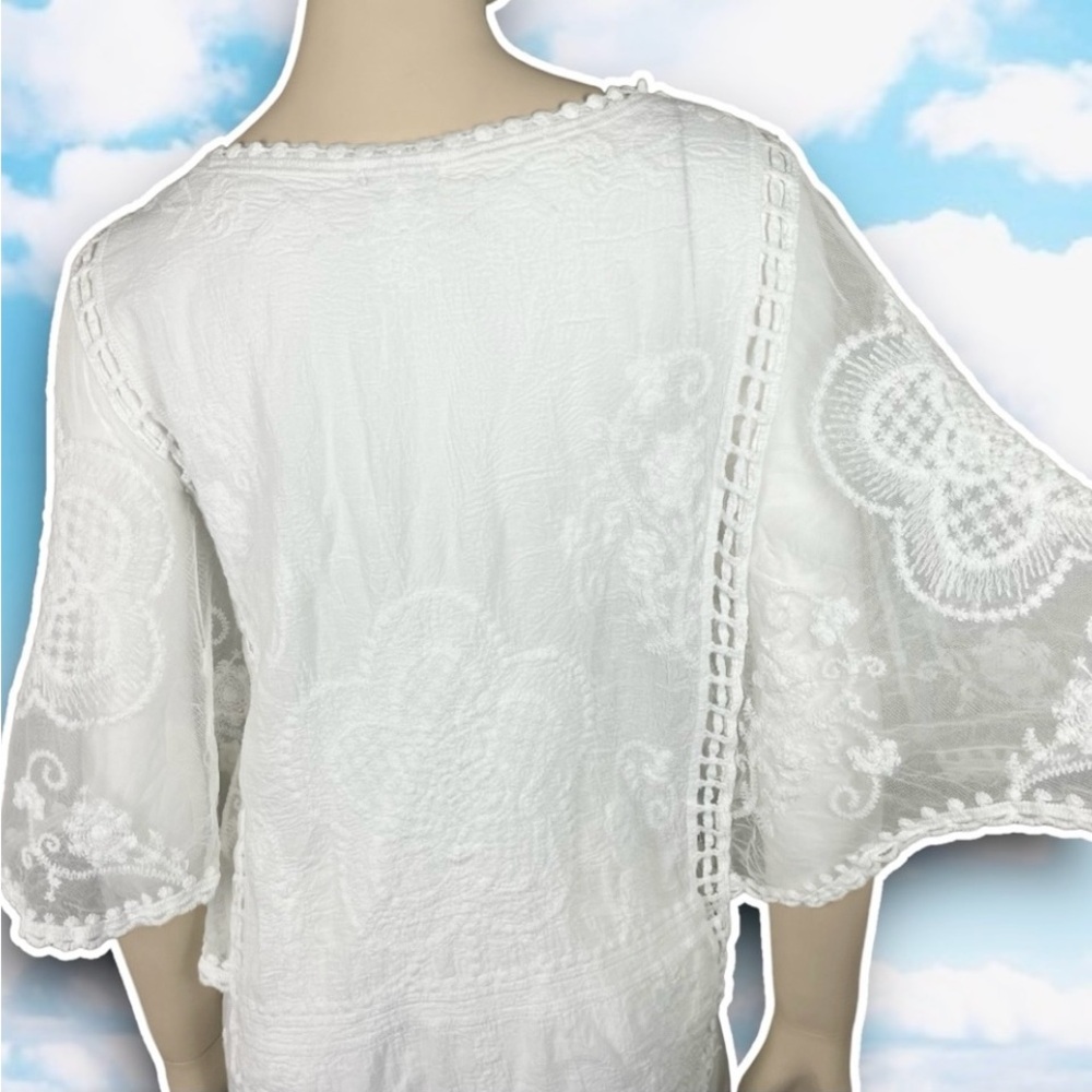 ANTHRO SAPPHIRE Semi-Sheer Embroidered Lace Boho Top Cottagecore Coquette Hippie - Picture 10 of 15